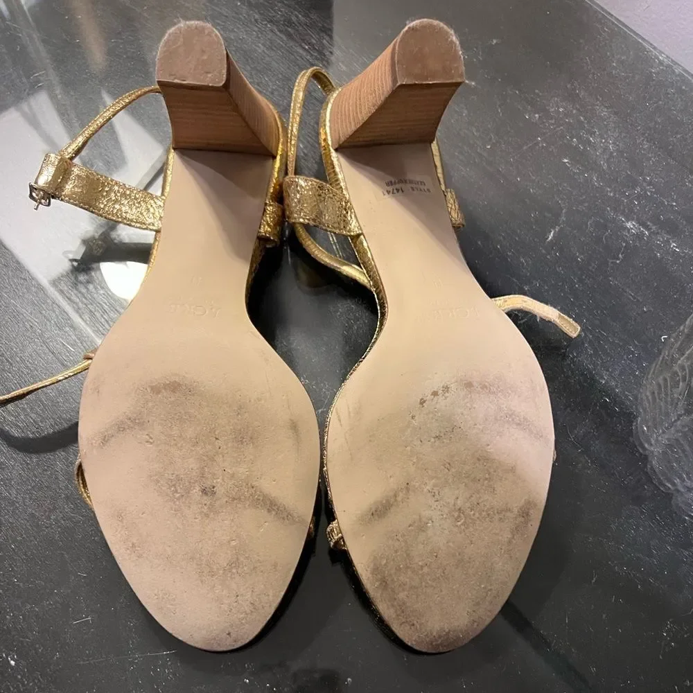 J Crew Gold Carina T-Strap Heels